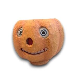 Antique Vintage Halloween Pulp Paper Mache Jack O Lantern Pumpkin JOL 7.5''